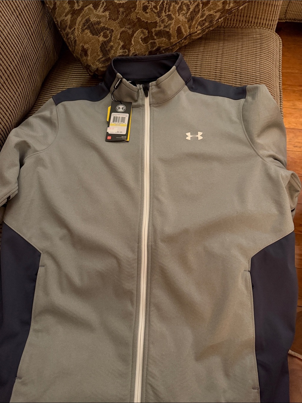 Under Armour Men's Full-Zip Performance Jacket in Light Gray with Navy Accents